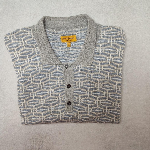 Hickey Freeman Other - Hickey Freeman Sweater Mens 2XL Gray Collared Polo Linen Silk Pullover Work Knit